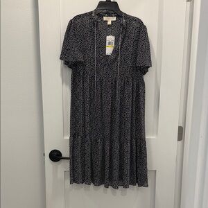 MICHAEL Michael Kors Black and White Patterned Midi Dress